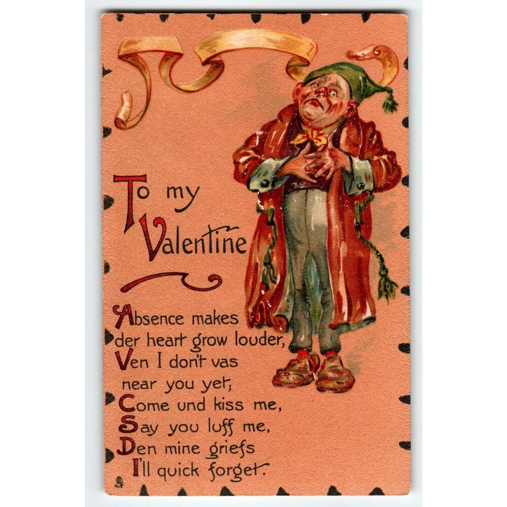 Valentines Day Postcard Tuck Series 114 Man Standing Vintage Unused Texture
